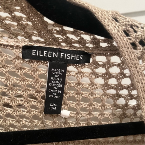 NWT Eileen Fisher Open Knit Cardigan Delave Natural Beige Crochet Lagenlook - Picture 6 of 8